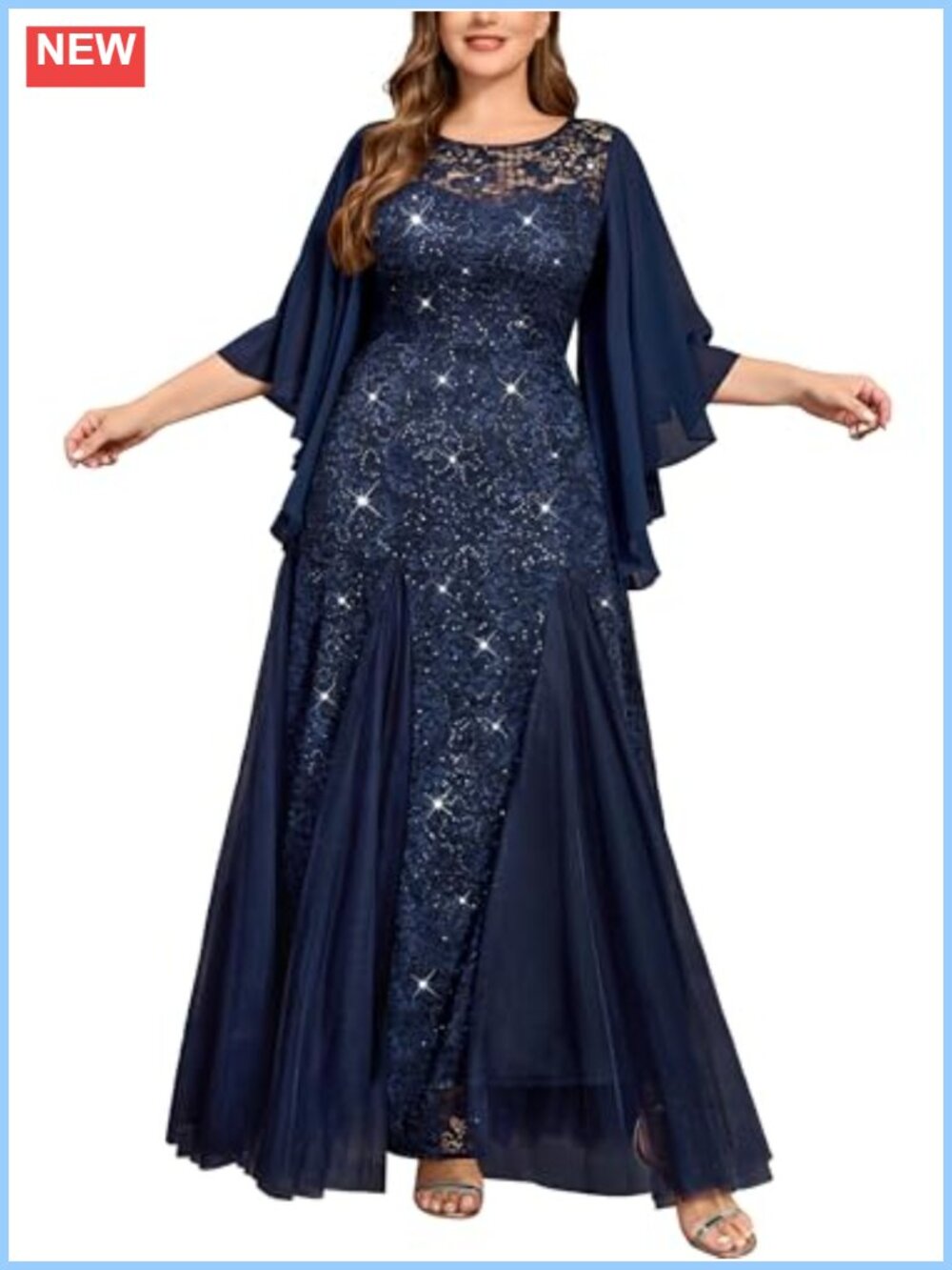 Plus Size Sequin Lace Tulle Mermaid Maxi Evening Prom Dress